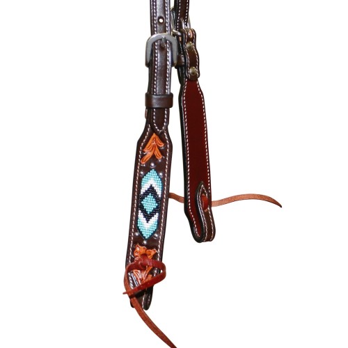 One Ear H'stall Turq. Beaded Turquoise